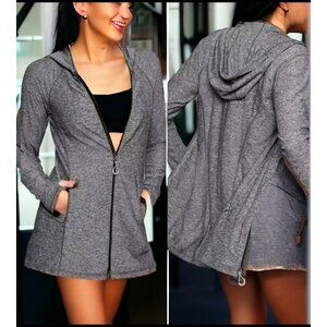 Athleta Women's Vitamin Sea Heathered Gray Small Full Zip Up Hoodie Thumb Holes